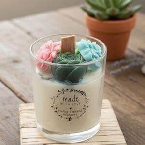 Wood Wick Botanical Succulent Soy Wax Candle Handmade Gifts